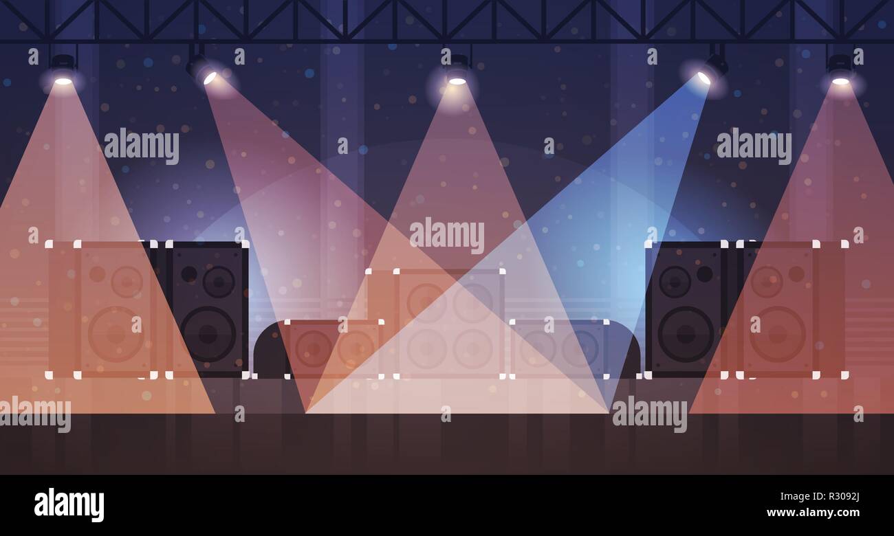 Scène libre avec les effets de lumière disco dance studio rayons lasers équipement de musique multimedia le président plate horizontale Illustration de Vecteur