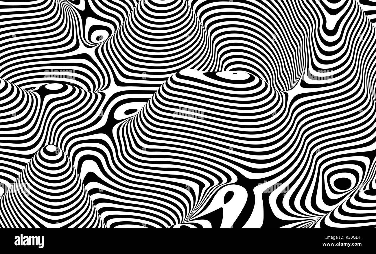 Les lignes de l'illusion optique arrière-plan. Abstract 3D noir et blanc d'illusions. Conception d'illusion optique vecteur. Illustration vecteur EPS 10 Illustration de Vecteur