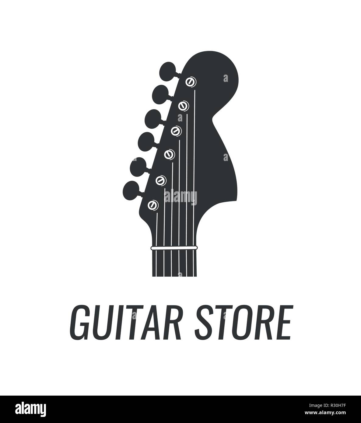 Silhouette de tête de guitare électrique isolé sur fond blanc - logo Vector de Music Store. Illustration de Vecteur