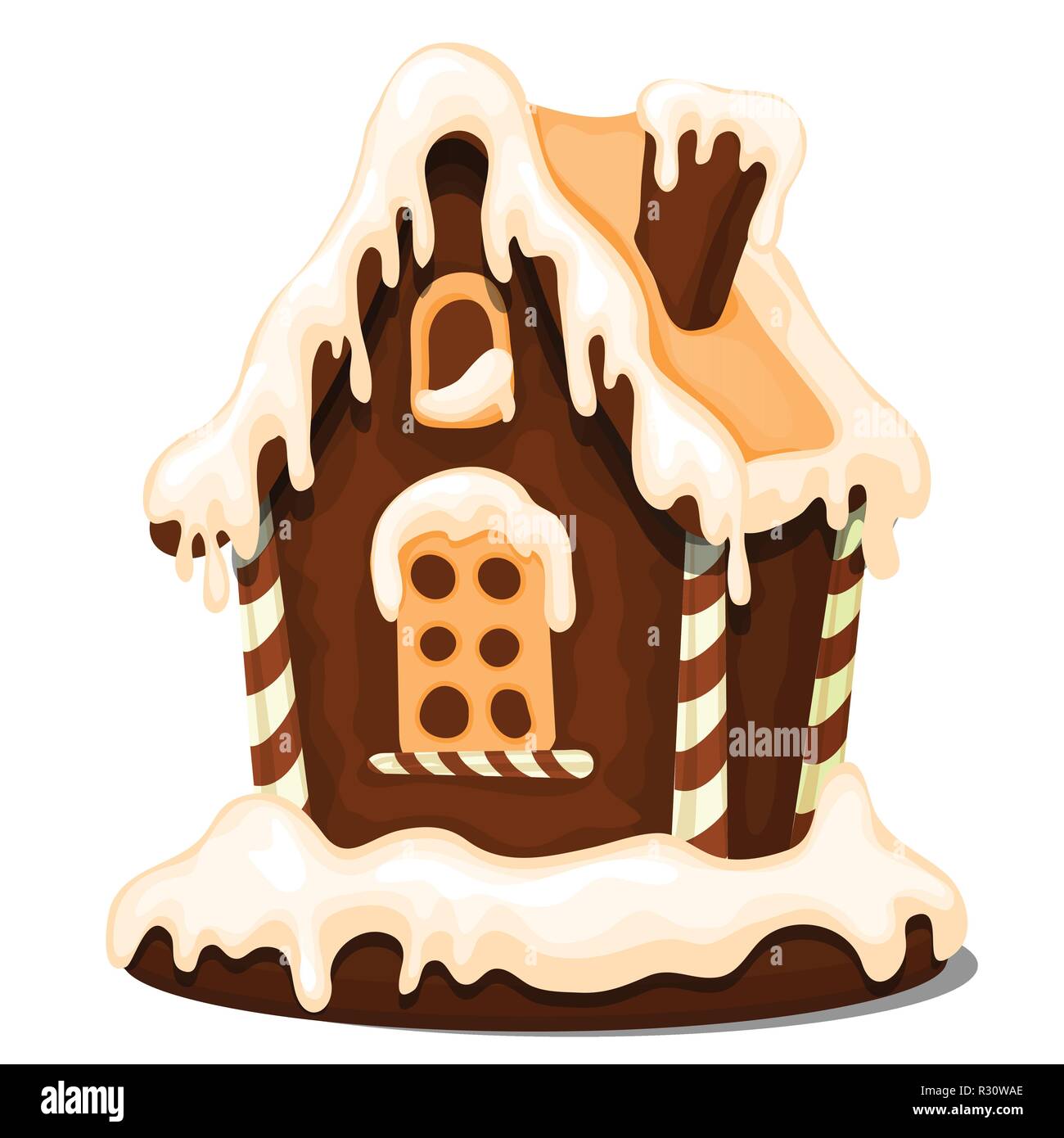 Gateau De Fete En Forme De Maison De Village Decore Dans Le Style Noel Isole Sur Fond Blanc Des Patisseries De Fete Douce Esquisse Pour Carte De Vœux De L Affiche De Fete