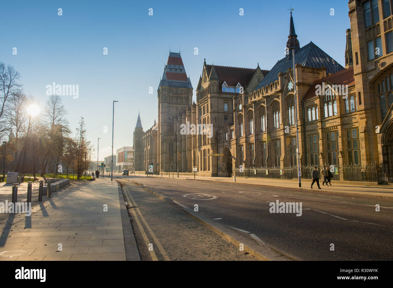 Le hall de l'Université Whitworth de Manchester par un beau matin d'hiver. Banque D'Images