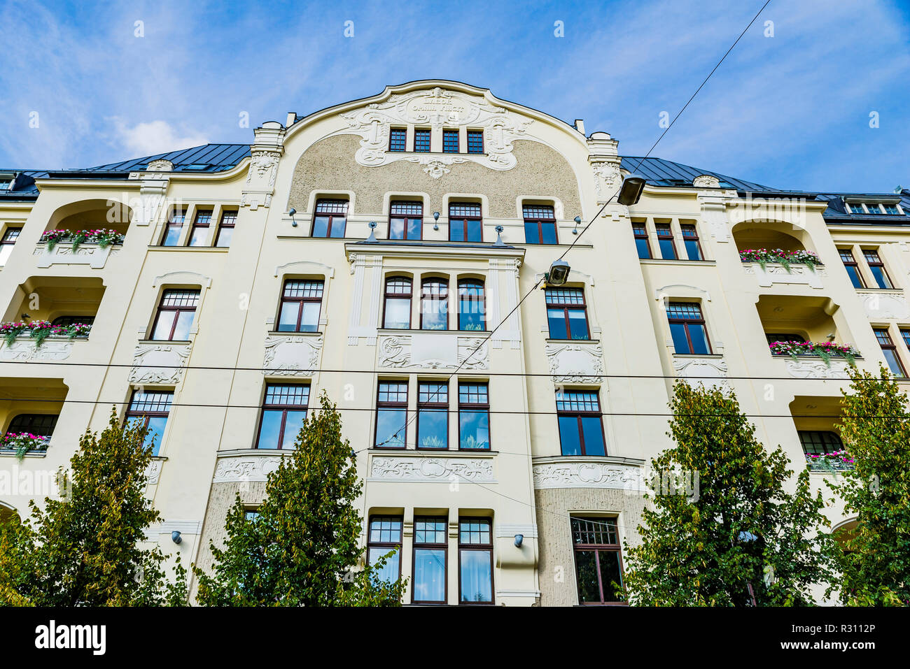 L'architecture Art Nouveau de Riga - Elizabetes iela 23 - Construit en 1903 par l'architecte Herman Hilbig. ABLV siège de la Banque mondiale. Riga, Lettonie, Pays Baltes, Banque D'Images
