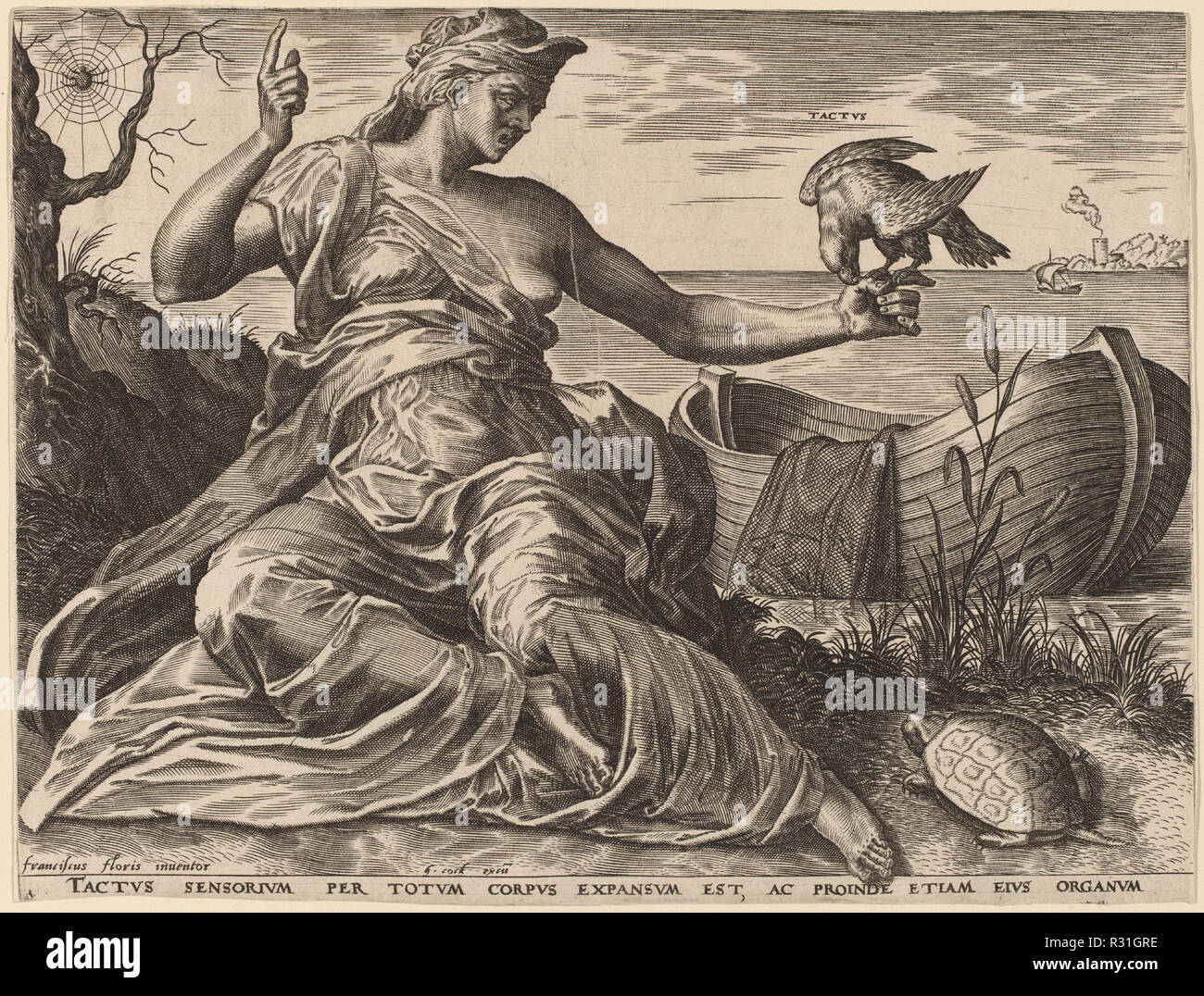 Tactus. En date du : 1561. Technique : gravure. Musée : National Gallery of Art, Washington DC. Auteur : Cornelis Cort après Frans Floris I. Banque D'Images
