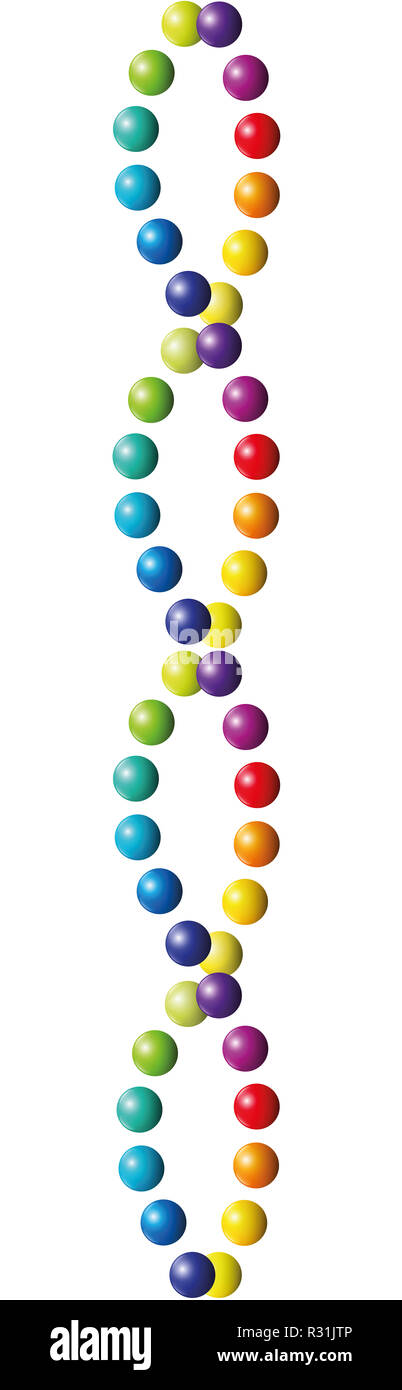 Double Hélice colorée de plusieurs balles. Couleur arc-en-lignes de perles comme un spectre de couleurs abstraites de l'ADN. Extensible transparente. Banque D'Images