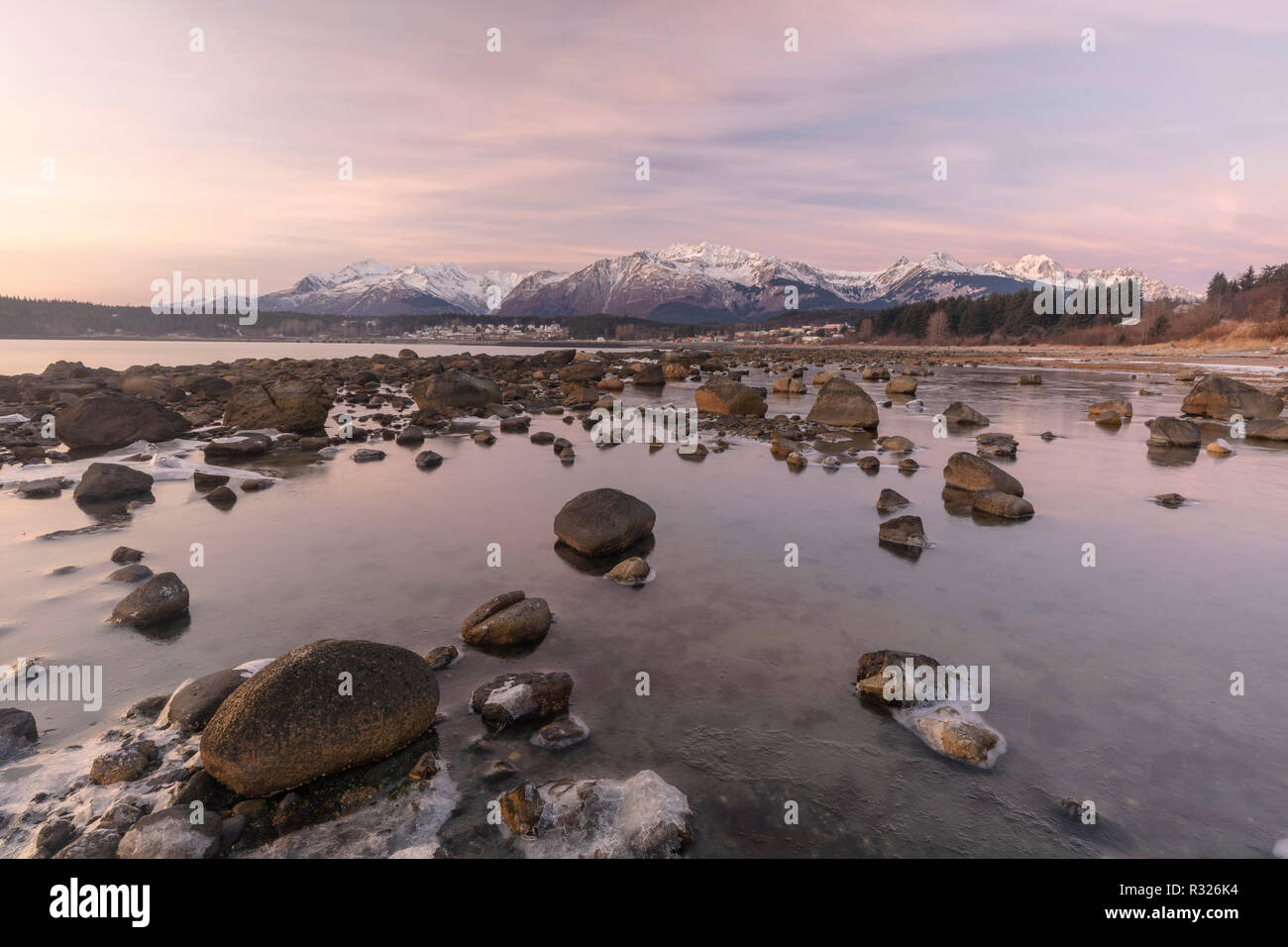 Lever du soleil à Haines dans le sud de l'Alaska. Banque D'Images