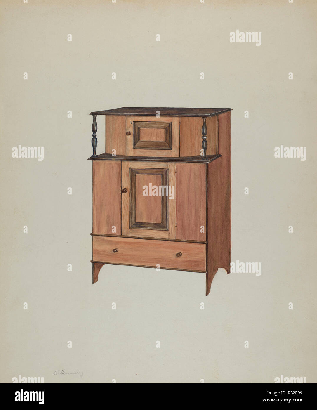 Appuyez sur l'armoire. En date du : ch. 1938. Dimensions : hors tout : 51 x 40,8 cm (20 1/16 x 16 1/16 in.) Objet : 48 SAI Original 1/2' ; 37 ; 18 1/4''. Médium : Aquarelle, crayon de couleur et mine de plomb sur carton. Musée : National Gallery of Art, Washington DC. Auteur : Charles Henning. Banque D'Images