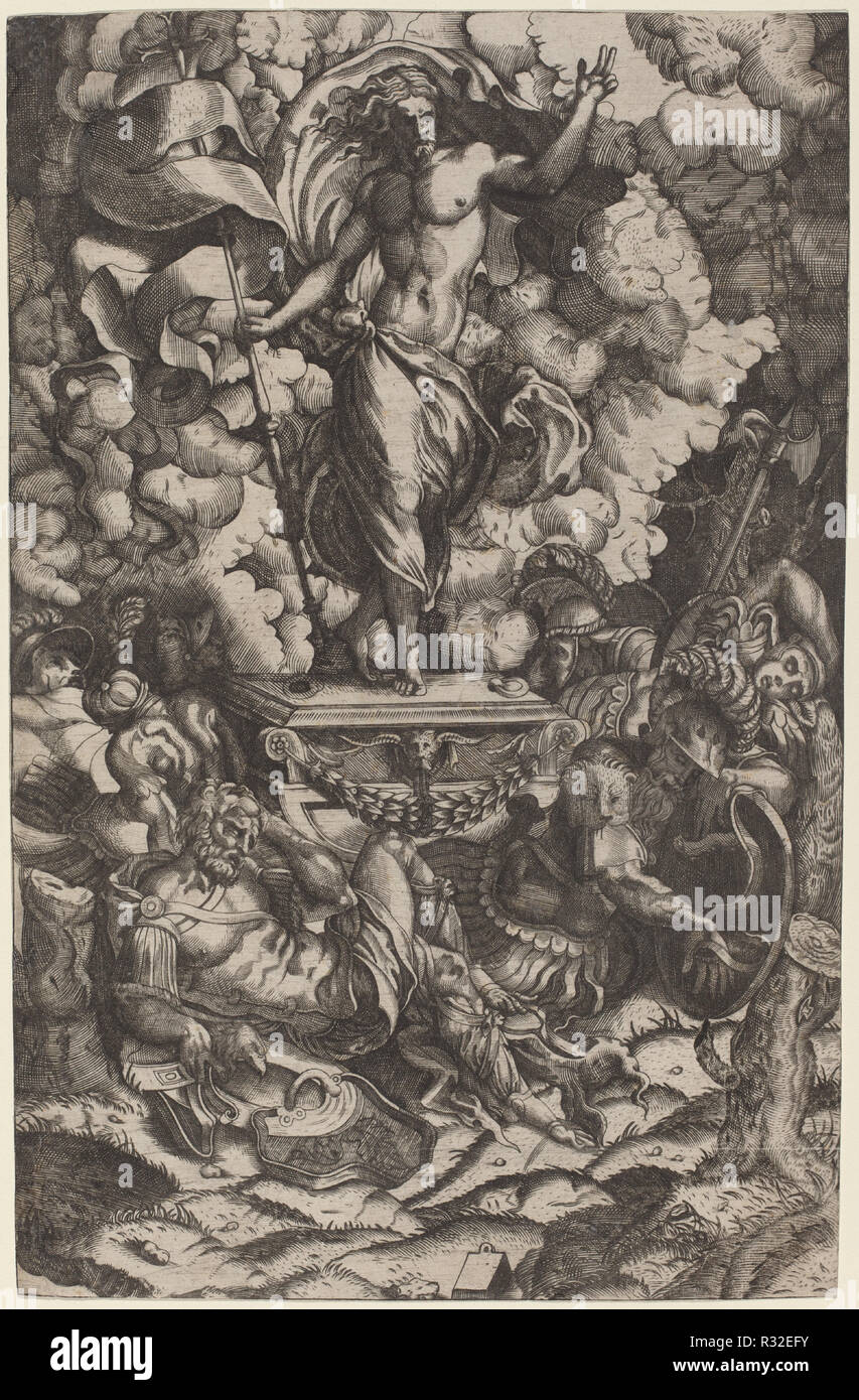 La Résurrection. En date du : 1546-1550. Fiche technique Dimensions : (coupe à platemark) : 30,9 x 20 cm (12 3/16 x 7 7/8 in.). Technique : gravure sur bois sur papier. Musée : National Gallery of Art, Washington DC. Auteur : italien xvie siècle après Francesco Salviati. Banque D'Images