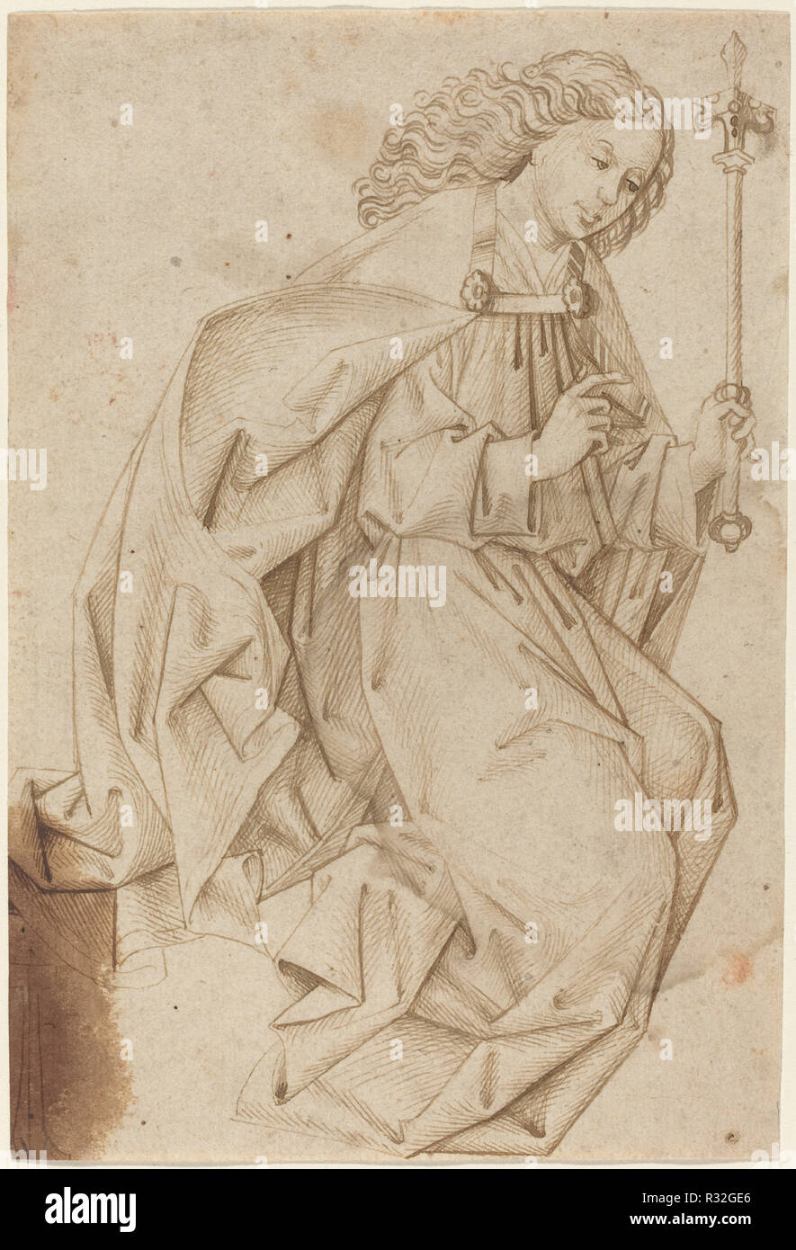 L'Ange de l'Annonciation. En date du : 1480. Dimensions : hors tout : 19,4 x 13 cm (7 5/8 x 5 1/8 in.). Médium : plume et encre brune sur les traces de craie noire sur papier vergé. Musée : National Gallery of Art, Washington DC. Auteur : de l'école Souabe. Banque D'Images