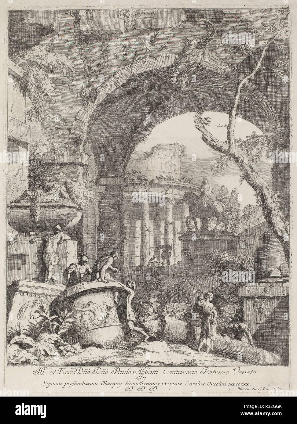 Capriccio : ruines. Technique : gravure. Musée : National Gallery of Art, Washington DC. Auteur : Marco Ricci. Banque D'Images
