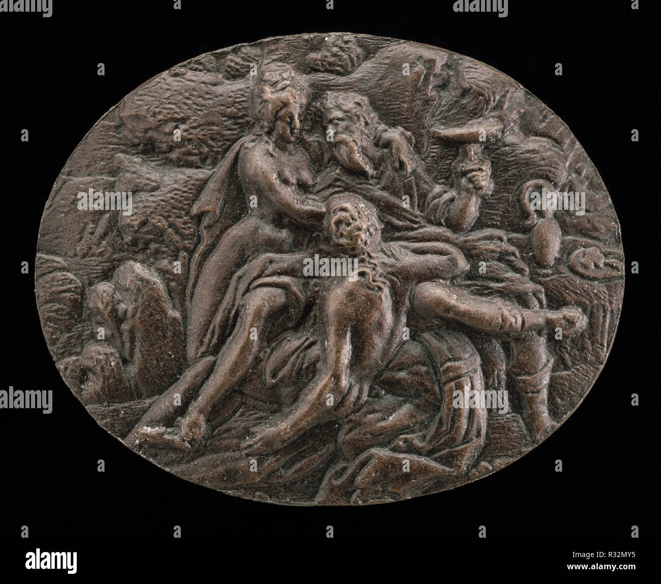 Lot et ses filles. En date du : ch. 1600. Dimensions : hors tout (ovale) : 4.2 x 5.2 cm (1 5/8 x 2 1/16 in.) Poids brut : 14 gr. Médium ://bronze patine brun foncé. Musée : National Gallery of Art, Washington DC. Auteur : l'allemand ou du 17ème siècle Russisch. Banque D'Images