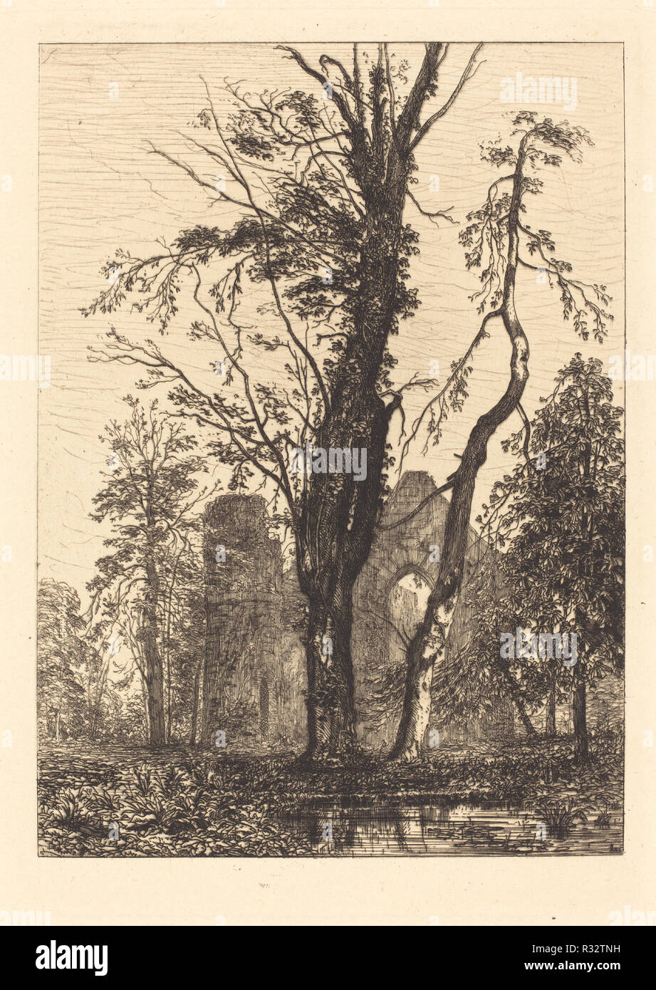 Dans un parc. En date du : 1869. Dimensions : plaque : 26,2 x 19 cm (10 1/2 x 7 5/16 in.) feuille : 48 x 31 cm (18 7/8 x 12 3/16 po.). Technique : gravure sur bois sur papier. Musée : National Gallery of Art, Washington DC. Auteur : Maxime Lalanne. Banque D'Images