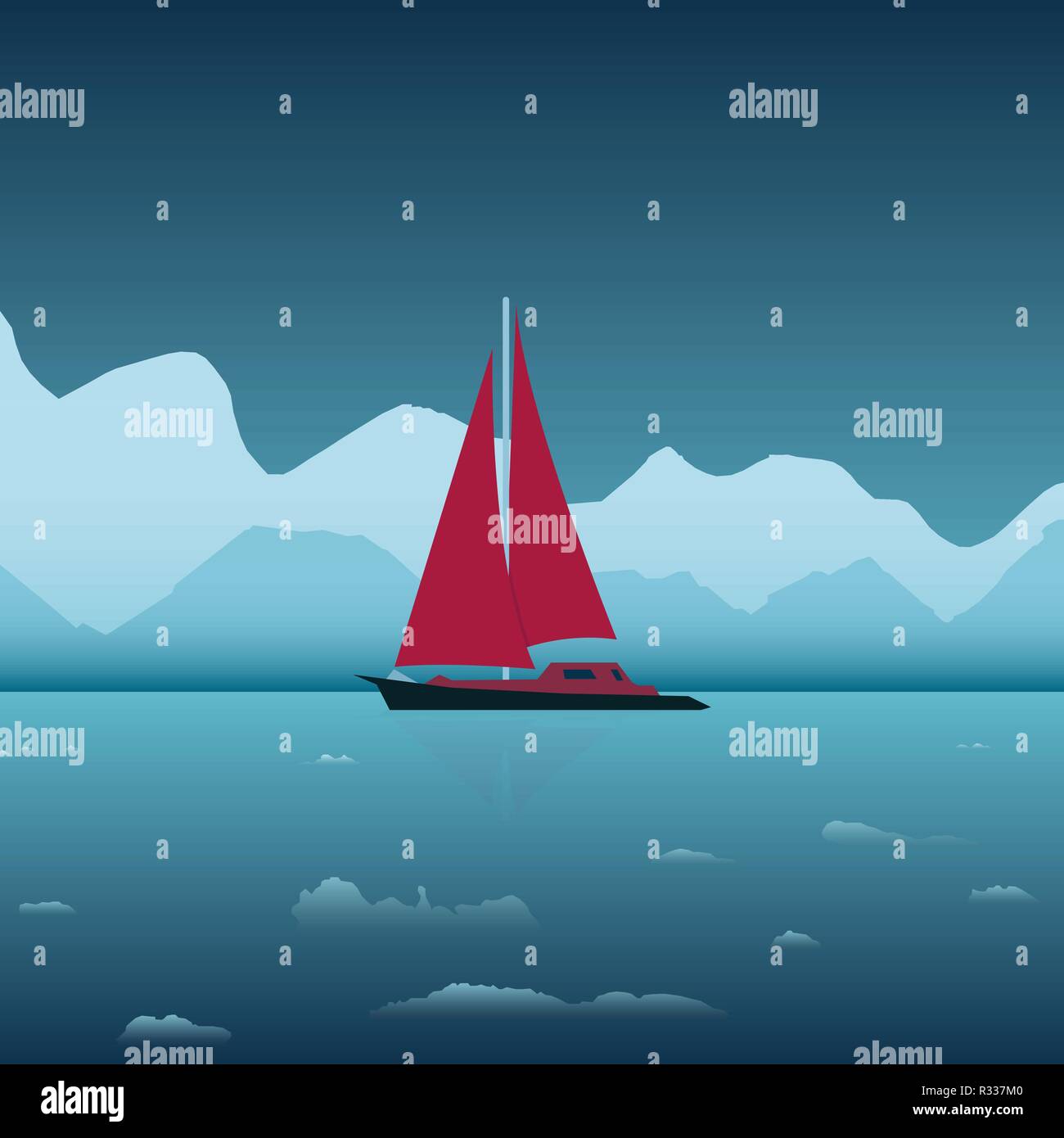 Bateau rouge flottant sur une mer de glace Illustration de Vecteur