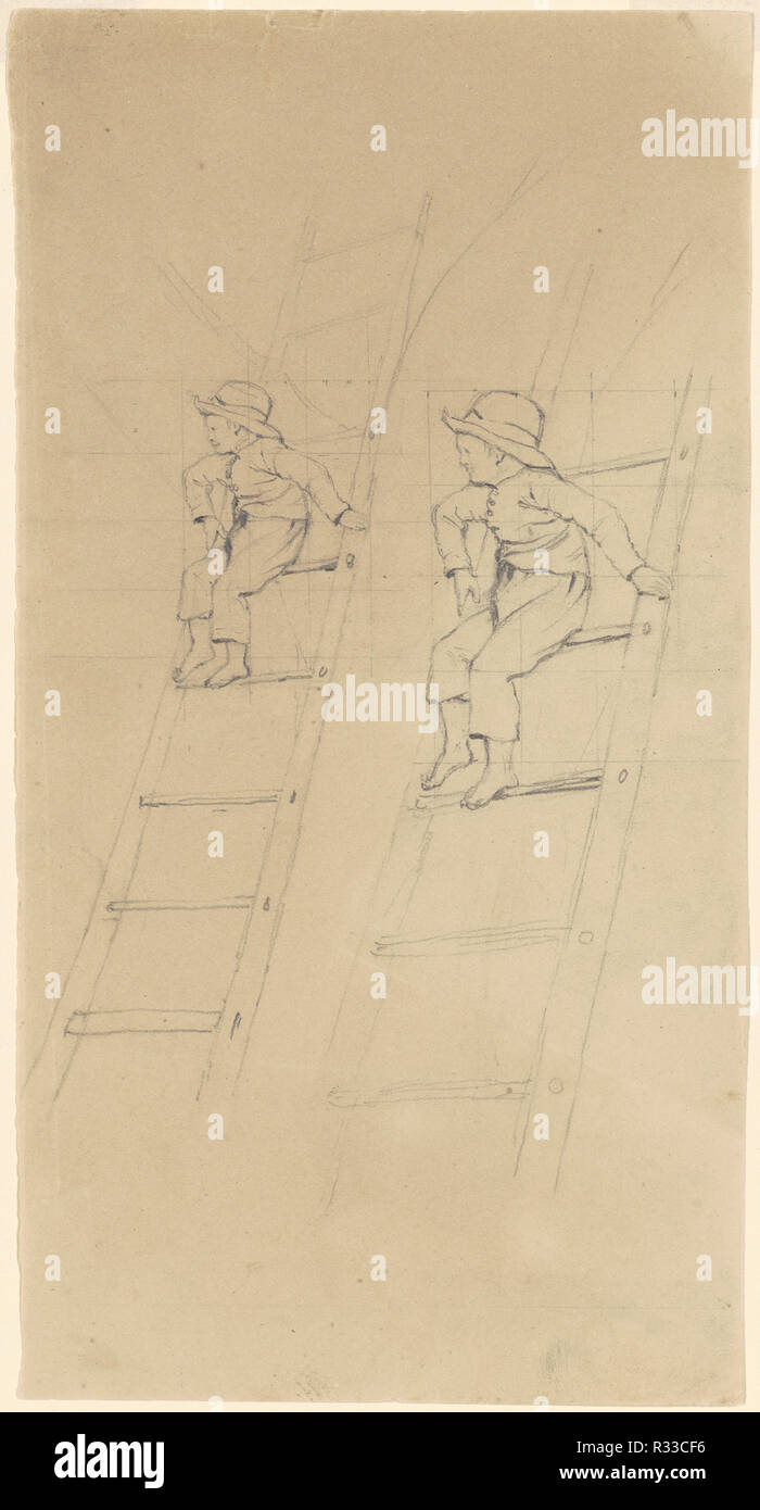 Études d'un garçon sur une échelle. En date du : ch. 1840-1850. Fiche technique : Dimensions : 30,32 x 16,19 cm (11 15/16 × 6 3/8 in.). Technique : mine de plomb sur papier vélin. Musée : National Gallery of Art, Washington DC. Auteur : JAMES GOODWYN CLONNEY. Banque D'Images