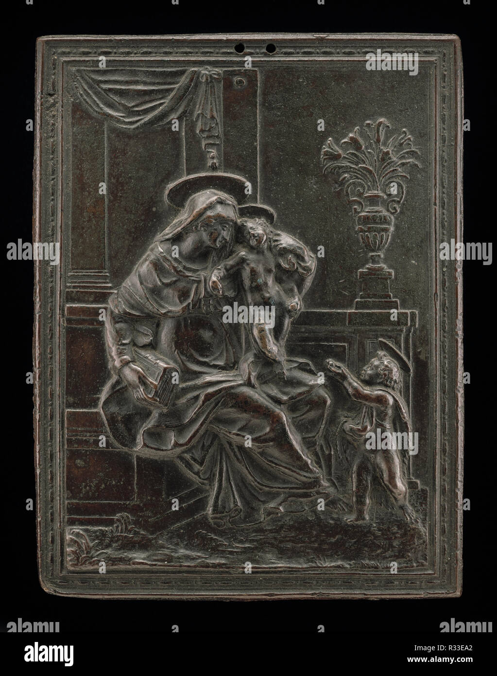 Vierge à l'enfant avec Saint Jean Baptiste. En date du : probablement c. 1600. Dimensions : hors tout : 16,1 x 10,5 cm (6 5/16 x 4 1/8 in.). Technique : bronze. Musée : National Gallery of Art, Washington DC. Auteur : Peut-être le capitaine F. D., dans le style de Jacopo Sansovino. Banque D'Images