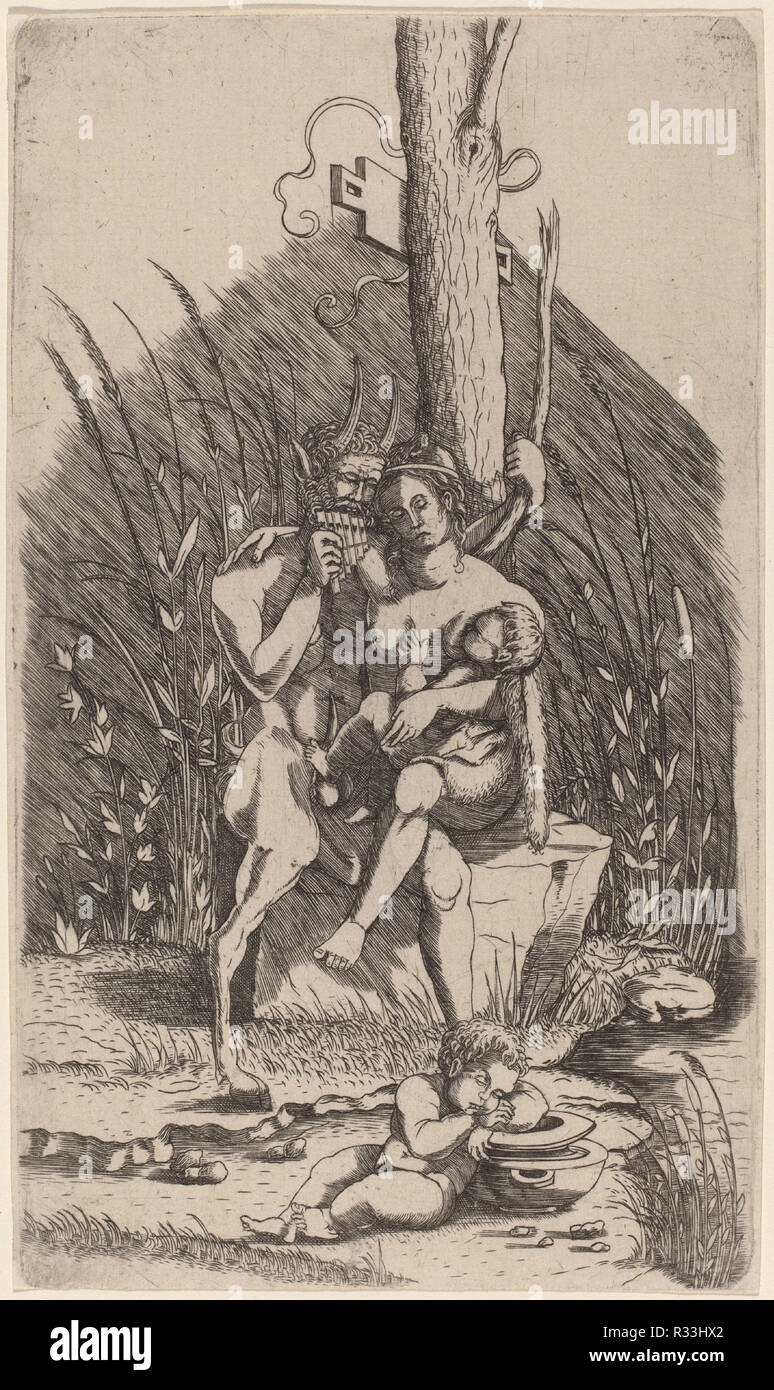 La famille de satyre. En date du : ch. 1510/1515. Fiche technique : Dimensions : 20 x 11,8 cm (7 7/8 x 4 5/8 in.). Technique : gravure. Musée : National Gallery of Art, Washington DC. Auteur : Maître de 1515. Banque D'Images