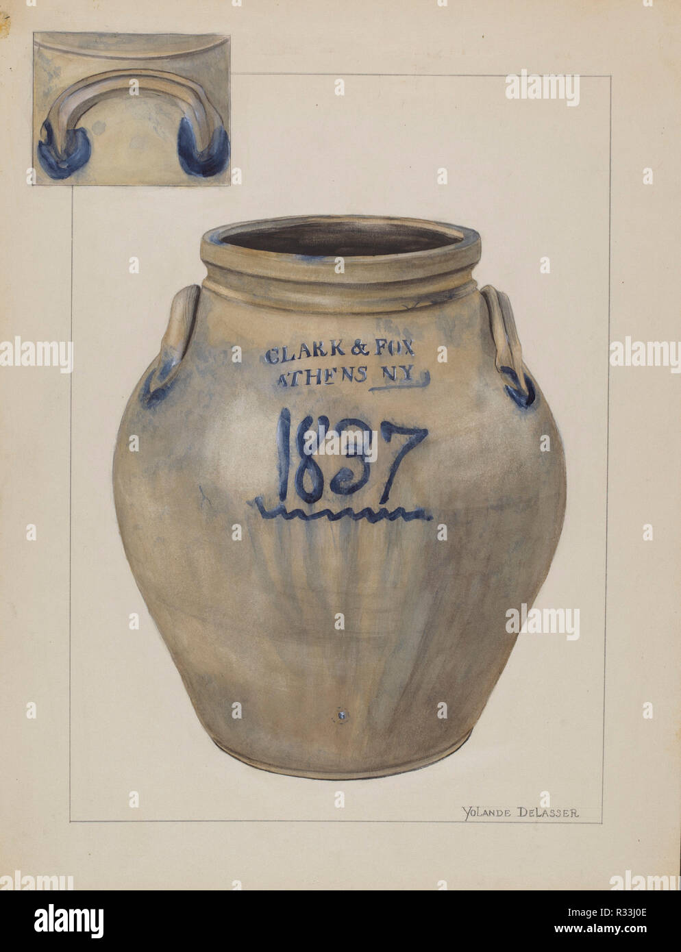 Jar. En date du : ch. 1936. Dimensions : hors tout : 29,9 x 22,7 cm (11 3/4 x 8 15/16 in.) Objet : SAI Original 10'' Dia 5 Élevé(haut) 5' Dia(base). Médium : Aquarelle, mine de plomb, et aggravant sur du carton. Musée : National Gallery of Art, Washington DC. Auteur : Yolande Delasser. Banque D'Images