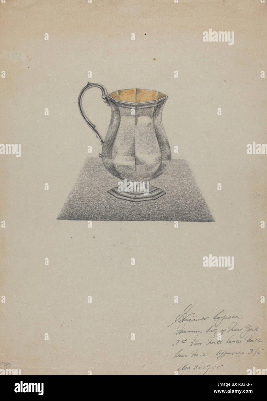 Pichet en argent. En date du : 1935. Dimensions : hors tout : 30,4 x 22 cm (11 15/16 x 8 11/16 in.) Original : OBJET DE LA SAI 3 1/2" de haut. Médium : graphite sur papier. Musée : National Gallery of Art, Washington DC. Auteur : Giacinto Capelli. Banque D'Images