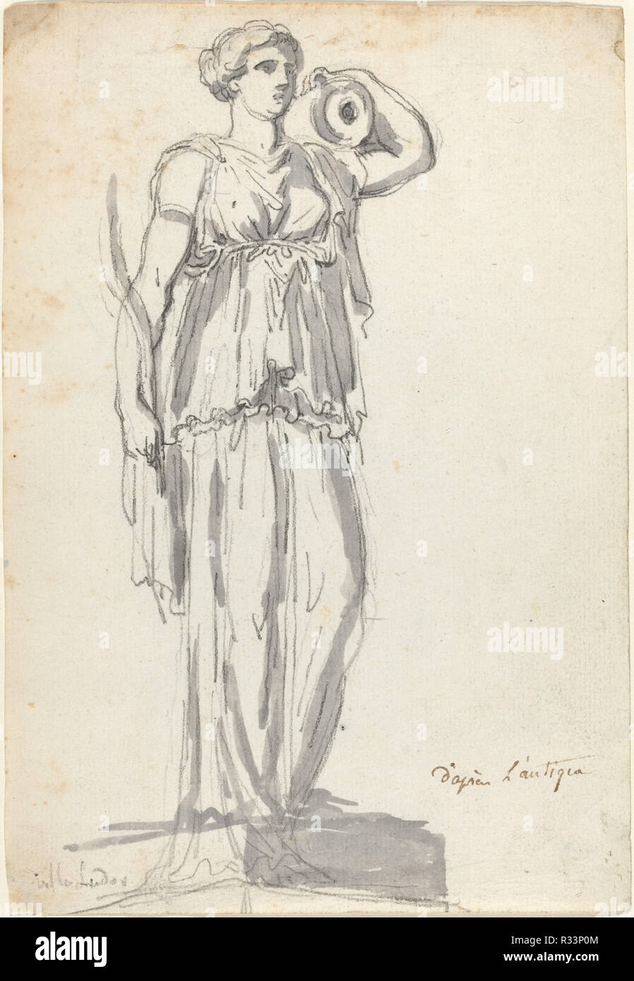 Le Ludovisi porteur d'eau. En date du : 1752/1756. Dimensions : hors tout : 19 x 13,1 cm (7 1/2 x 5 3/16 in.). Médium : craie noire avec lavage gris sur papier vergé. Musée : National Gallery of Art, Washington DC. Auteur : Augustin PAJOU. Banque D'Images