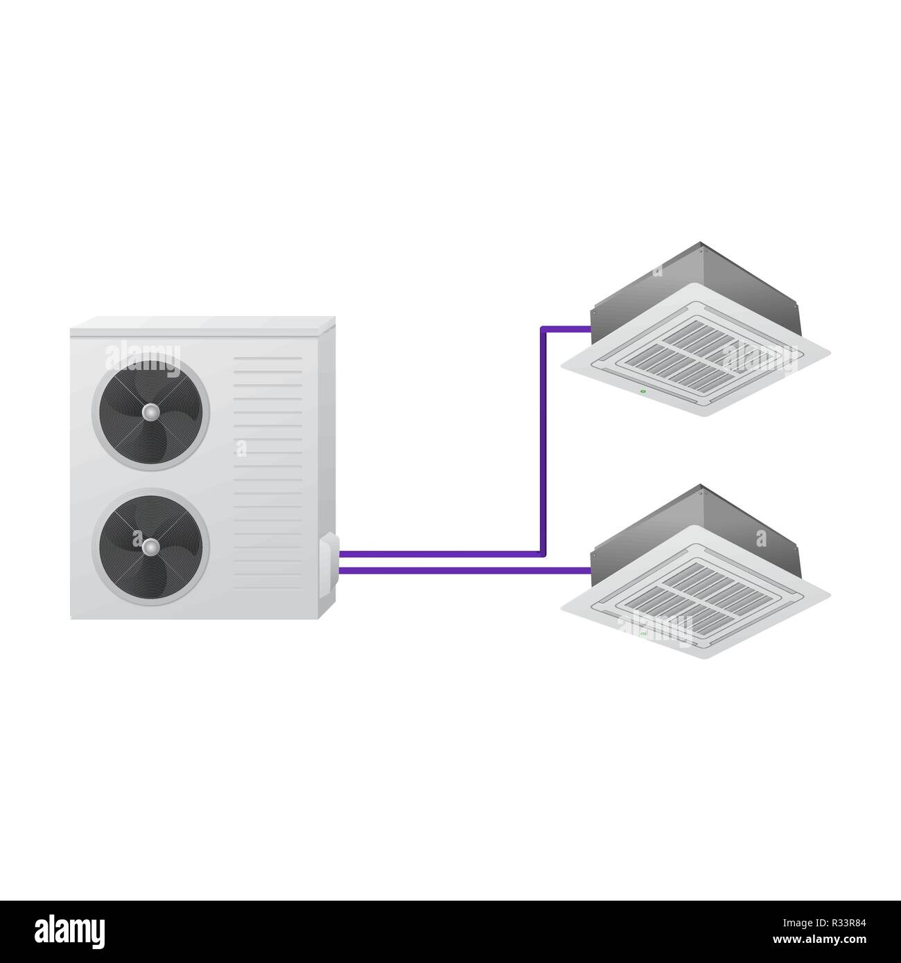 Le système de climatisation. Vector illustration. Split Multi. Une piscine et deux unité intérieure. Cassette de plafond. Illustration de Vecteur