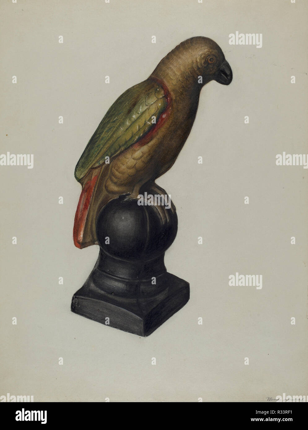 Parrot. En date du : ch. 1937. Dimensions : hors tout : 28,5 x 21,5 cm (11 1/4 x 8 7/16 in.) Objet : SAI Original 8 1/4" de haut. Médium : Aquarelle, mine de plomb, Stylo et encre sur carton. Musée : National Gallery of Art, Washington DC. Auteur : Mina Lowry. Banque D'Images