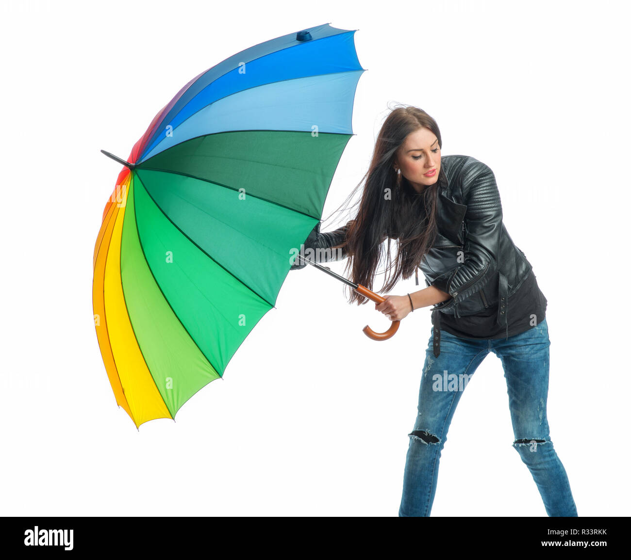 Jeune femme avec parapluie Photo Stock - Alamy