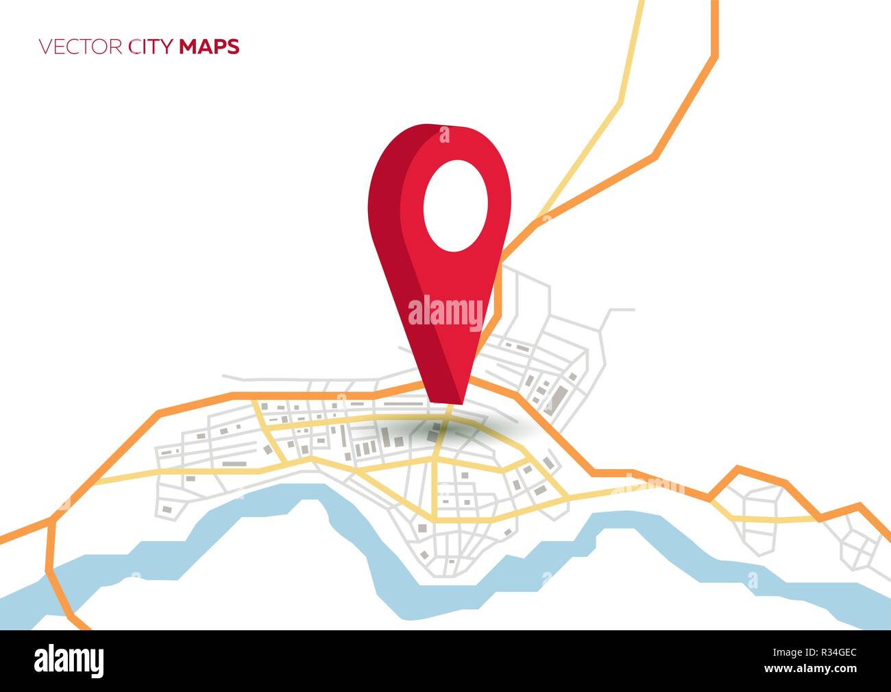 Plan de la ville de vecteur avec grande aiguille rouge Illustration de Vecteur