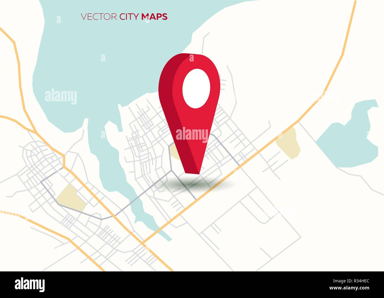 Plan de la ville de vecteur avec grande aiguille rouge Illustration de Vecteur