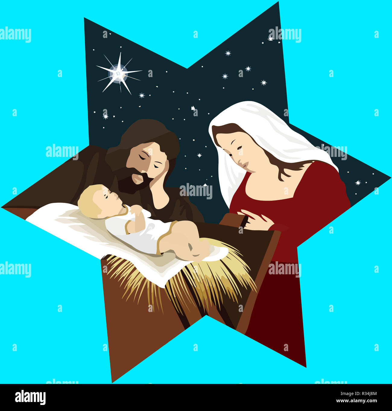 Sainte famille noël bébé Jésus Nazareth bible star illustration Banque D'Images