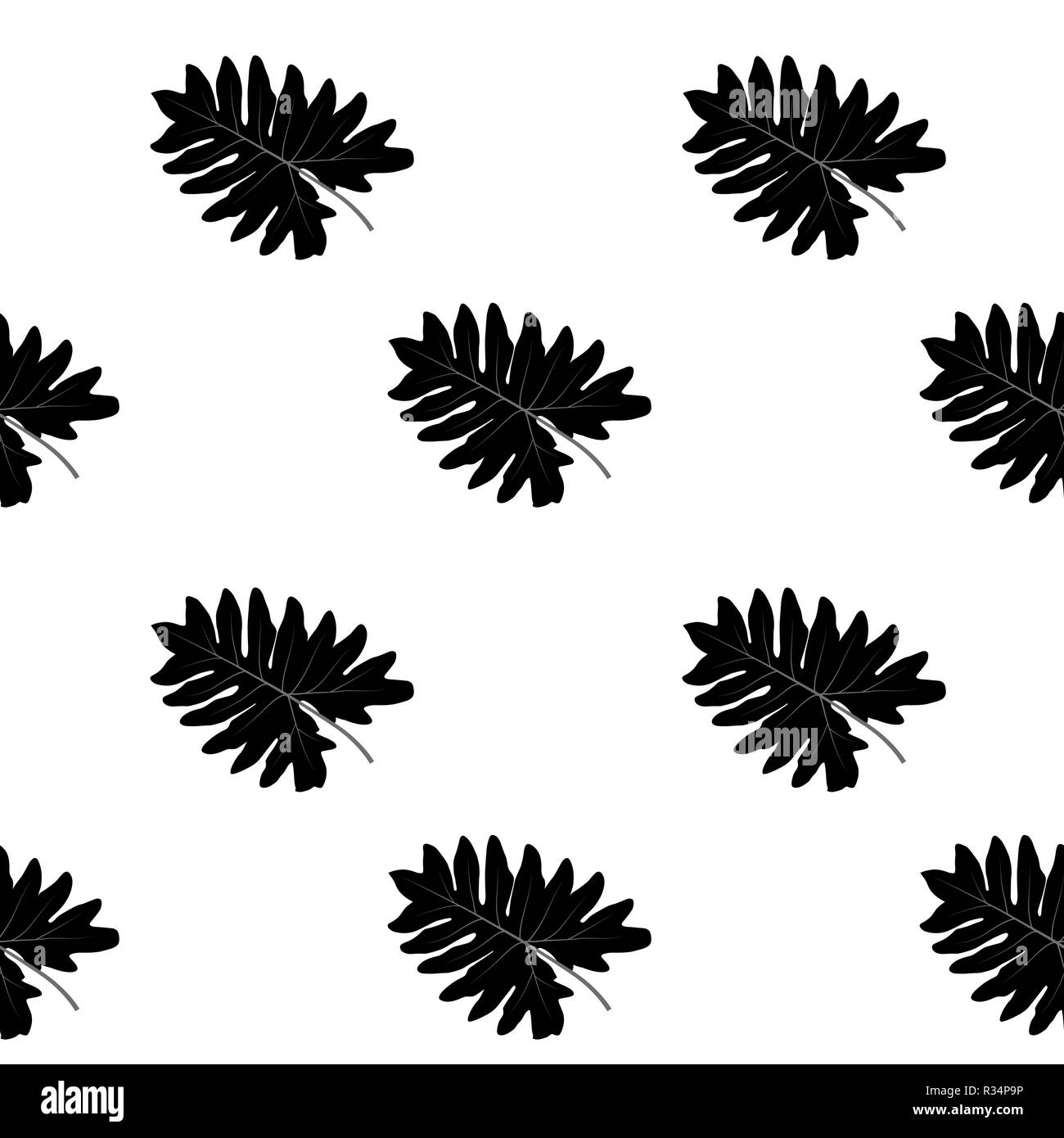 Silhouette d'arbres feuilles sur fond blanc. Modèle sans couture. Vector Illustration Illustration de Vecteur