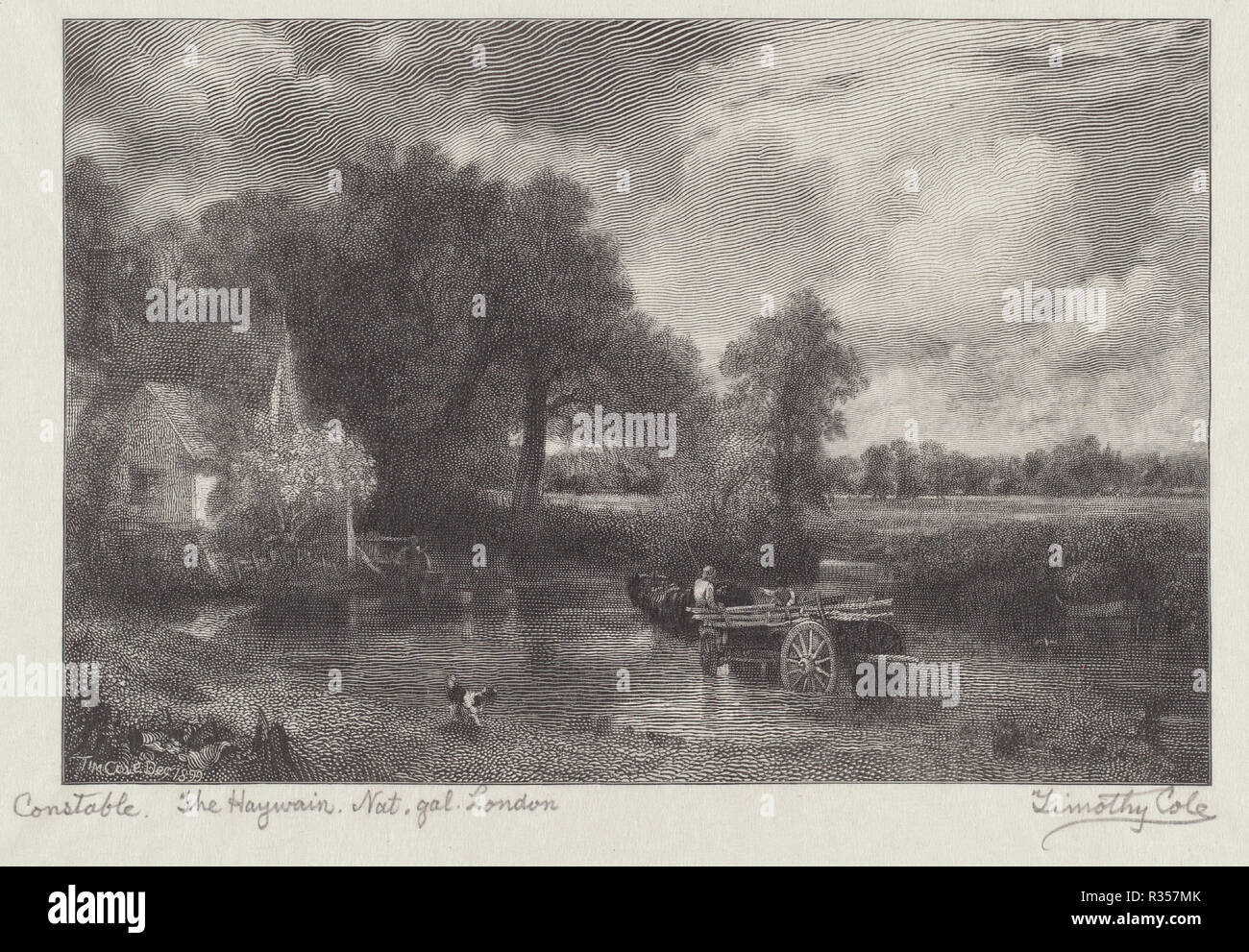 L'Haywain. En date du : 1899. Technique : gravure sur bois. Musée : National Gallery of Art, Washington DC. Auteur : Timothy Cole après John Constable. Banque D'Images