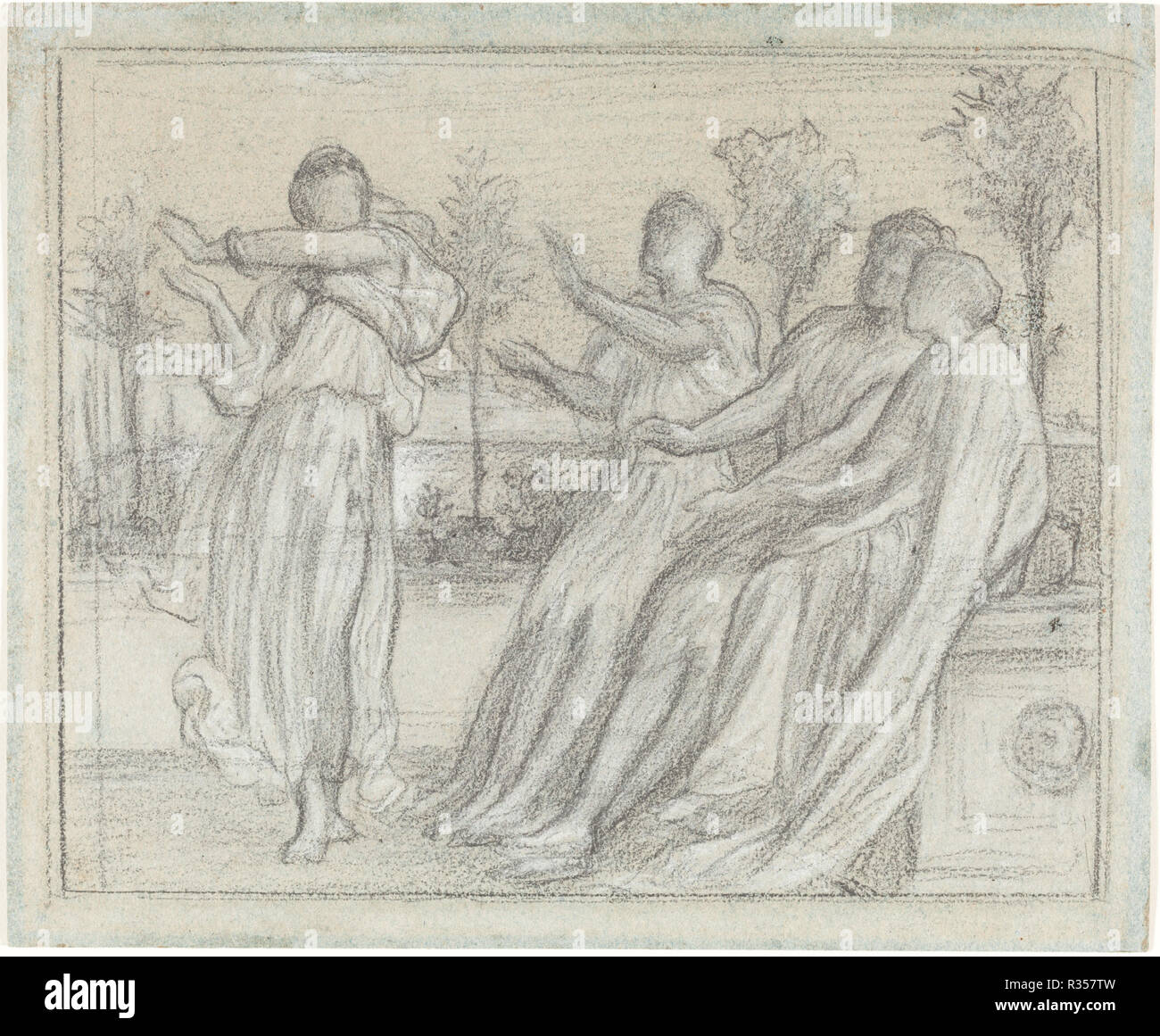 Etude pour 'Greek Girl Dancing'. En date du : ch. 1867. Dimensions : hors tout : 15,6 x 18,8 cm (6 1/8 x 7 3/8 in.). Médium : craie noire rehaussée de blanc sur papier vélin bleu. Musée : National Gallery of Art, Washington DC. Auteur : Frédéric, Lord Leighton. Banque D'Images