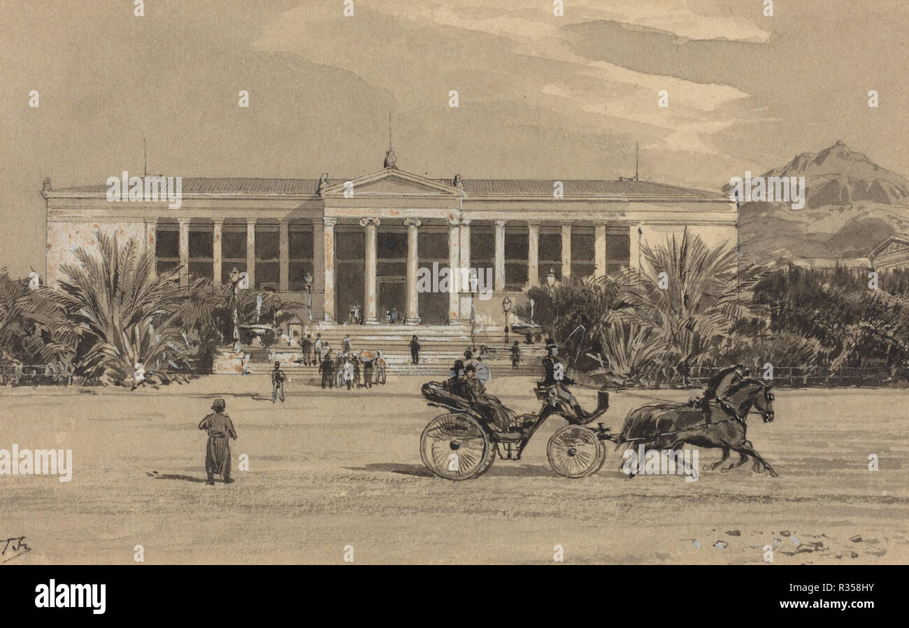 L'université. En date du : 1890. Dimensions : hors tout : 9,7 x 15,7 cm (3 13/16 x 6 3/16 in.) support : 48,8 x 33,7 cm (19 3/16 x 13 1/4 in.). Technique : crayon et l'encre noire et aquarelle sur craie noire et blanche avec une touche de graphite. Musée : National Gallery of Art, Washington DC. Auteur : Eckenbrecher von. Banque D'Images