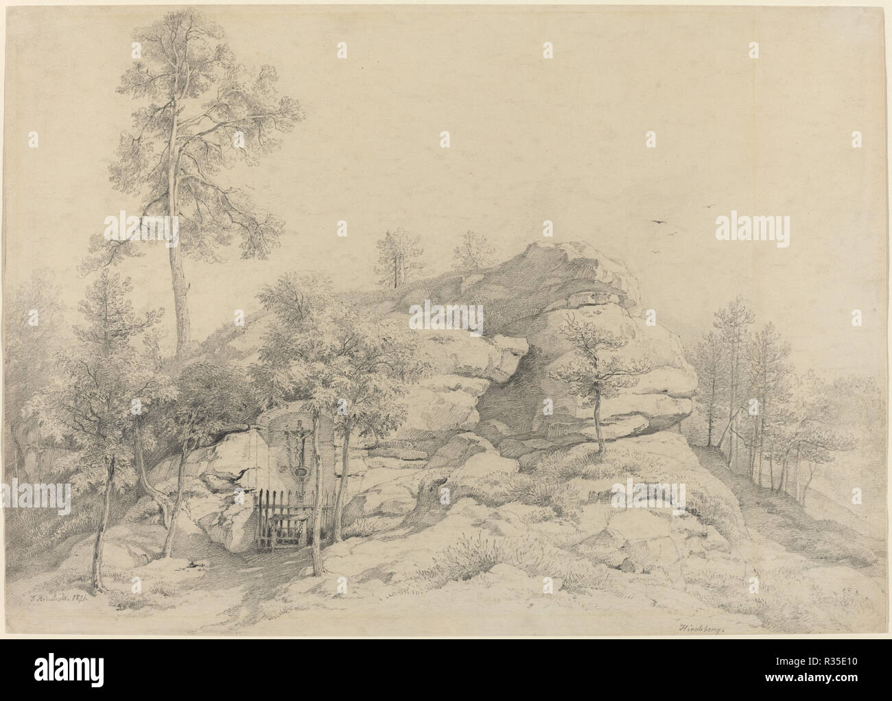 Exploitation d'un lieu de culte sculptée dans un Rocky Tor. En date du : 1821. Dimensions : hors tout : 25,8 x 36,1 cm (10 3/16 x 14 3/16 po.). Médium : graphite sur papier vergé crème. Musée : National Gallery of Art, Washington DC. Auteur : FRIEDRICH PHILIPP REINHOLD. Banque D'Images