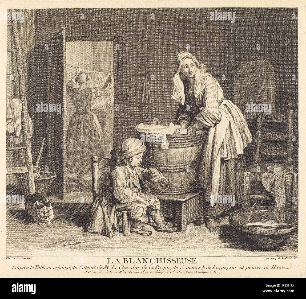 La blanchisseuse. En date du : 1739. Technique : gravure et la gravure. Musée : National Gallery of Art, Washington DC. Auteur : Charles-Nicolas Cochin Jean Siméon Chardin J après. Banque D'Images La blanchisseuse. En date du : 1739. Technique : gravure et la gravure. Musée : National Gallery of Art, Washington DC. Auteur : Charles-Nicolas Cochin Jean Siméon Chardin J après. Banque D'Images