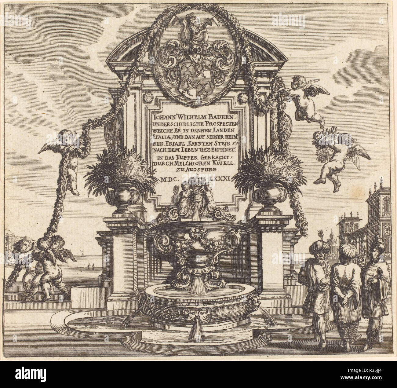 Page de titre. En date du : 1681. Technique : gravure. Musée : National Gallery of Art, Washington DC. Auteur : Melchior Küsel D'après Johann Wilhelm Baur. Banque D'Images