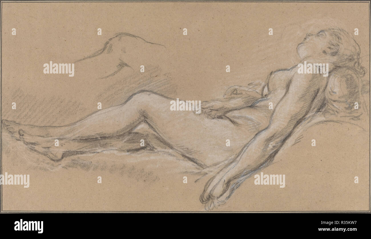 Nymphe inclinables. En date du : ch. 1752. Dimensions : hors tout : 22,7 x 39,8 cm (8 15/16 x 15 11/16 po.). Médium : noir et craie blanche sur papier brun. Musée : National Gallery of Art, Washington DC. Auteur : Francois Boucher. Banque D'Images Nymphe inclinables. En date du : ch. 1752. Dimensions : hors tout : 22,7 x 39,8 cm (8 15/16 x 15 11/16 po.). Médium : noir et craie blanche sur papier brun. Musée : National Gallery of Art, Washington DC. Auteur : Francois Boucher. Banque D'Images