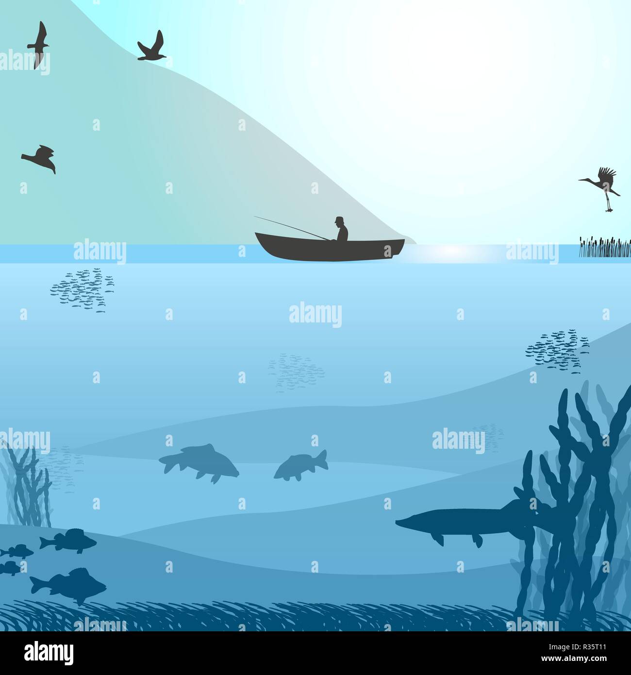 La pêche sur le lac sauvage Illustration de Vecteur