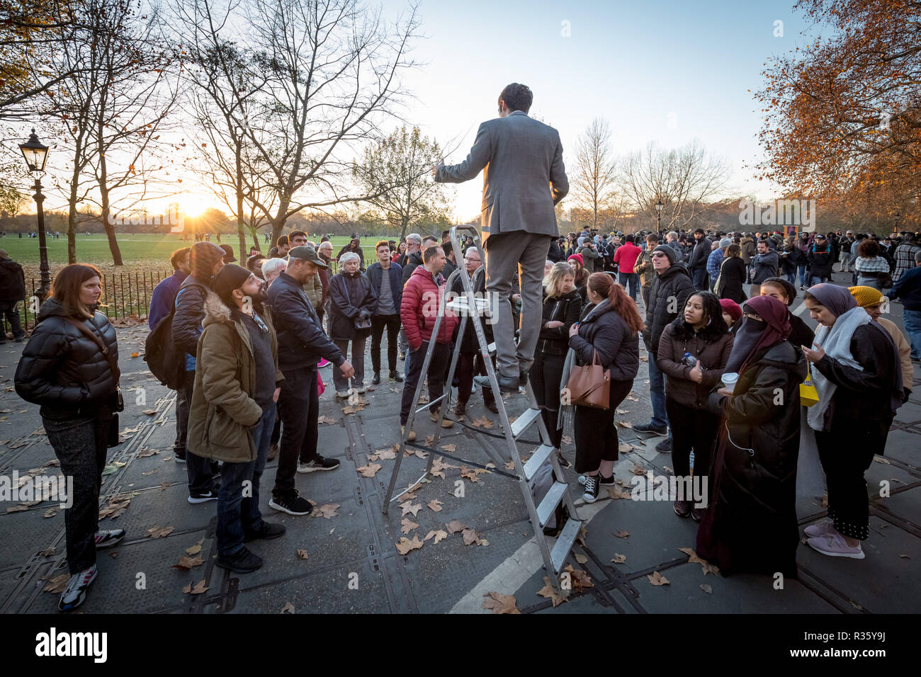 Speakers' Corner, parler en public l'angle nord-est de Hyde Park. Banque D'Images