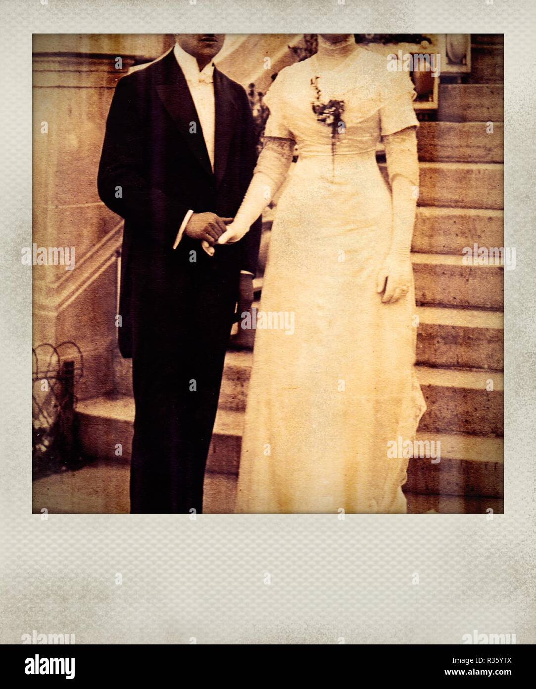 Effet Polaroid du marié et son épouse Banque D'Images