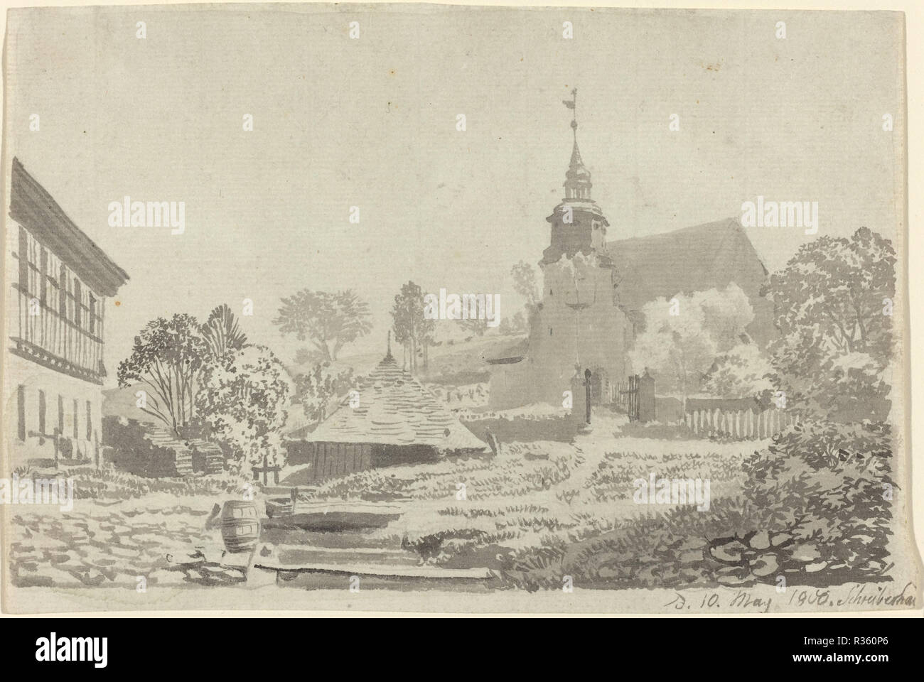 Schreiberhau. En date du : 1800. Dimensions : hors tout : 15,4 x 23,1 cm (6 1/16 x 9 1/8 in.). Médium : brossez et lavez-gris sur papier vergé. Musée : National Gallery of Art, Washington DC. Auteur : Christoph Nathe. Banque D'Images