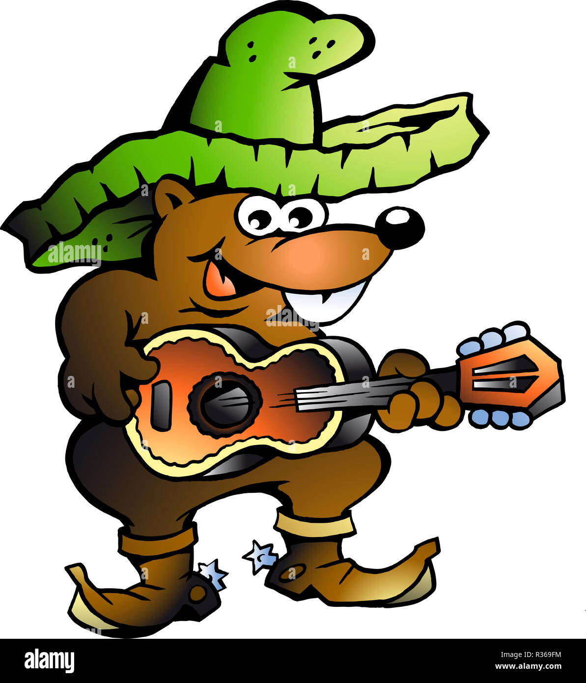 Vector illustration dessinée à la main d'un wallaby mexicain qui joue de la guitare Banque D'Images