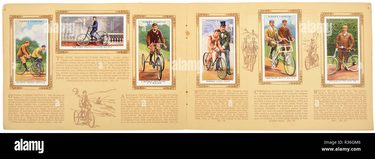 John Player & Sons carte cigarette album sur l'histoire du cyclisme de 1839 à 1939 Banque D'Images