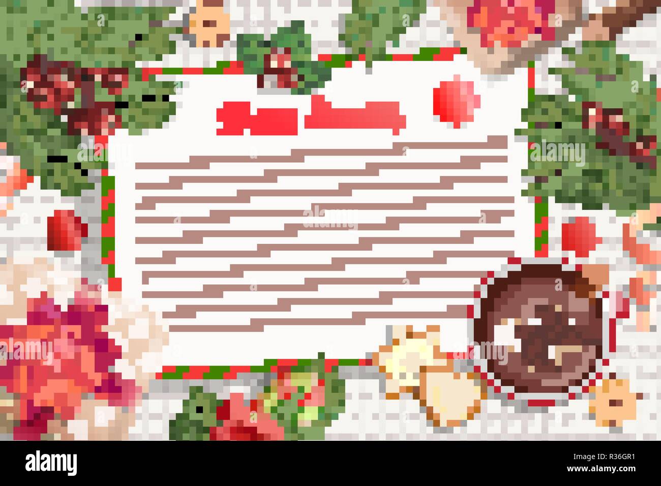 Modèle de lettre au Père Noël de Noël. avec des décorations traditionnelles-boîte-cadeau avec un arc,candy cane,le cacao avec des guimauves,d'épices et de la direction générale.La liste de souhaits pour les enfants pour les vacances.Vector. Illustration de Vecteur