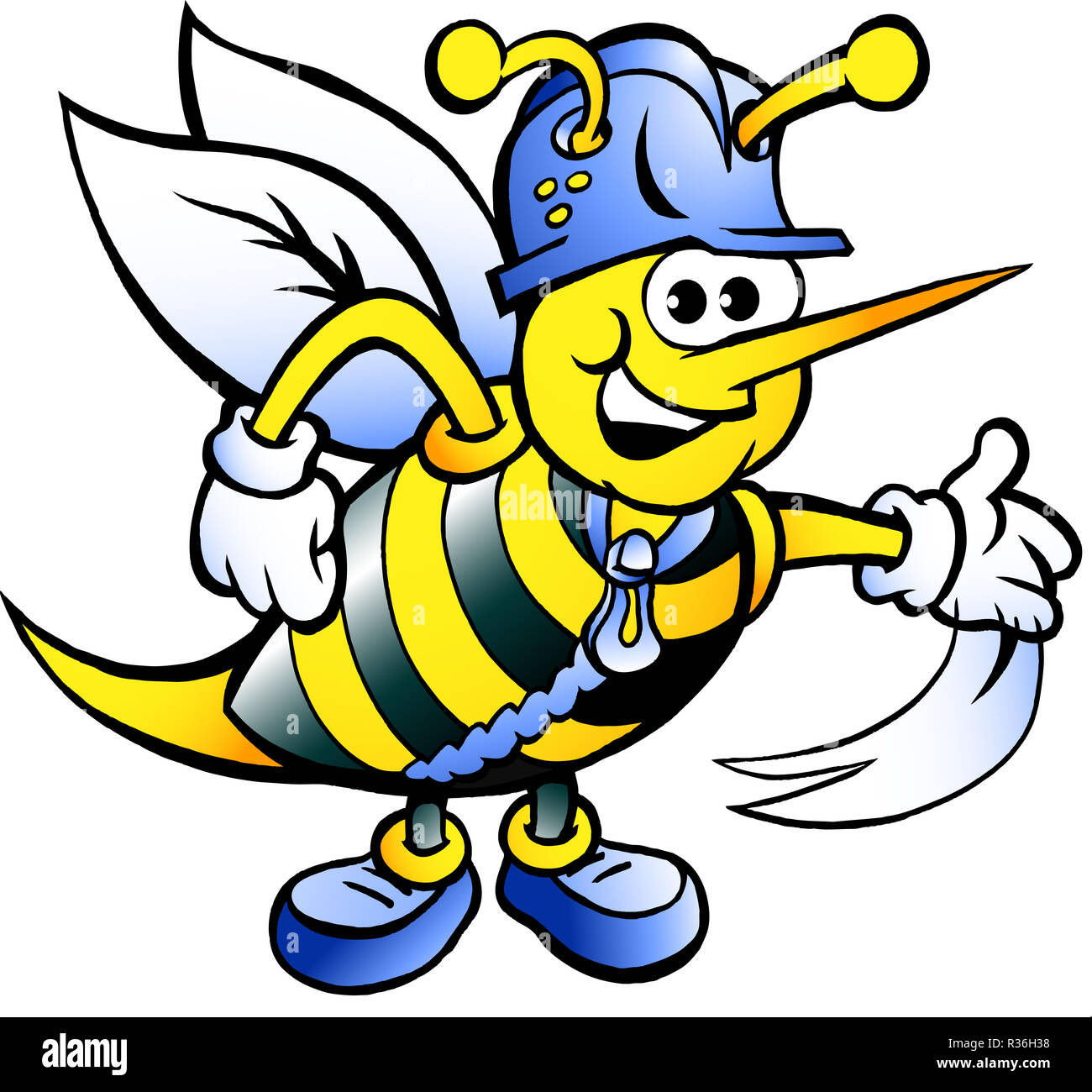 Vector illustration dessinée à la main d'une abeille travail heureux Banque D'Images