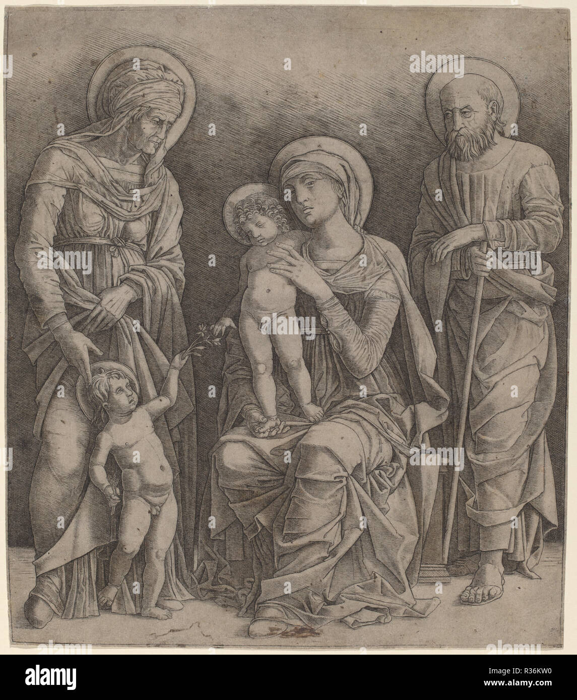 Sainte Famille avec sainte Elisabeth et le taux de Saint John. En date du : ch. 1495/1505. Fiche technique : Dimensions : 30,2 x 26,1 cm (11 7/8 x 10 1/4 in.). Technique : gravure. Musée : National Gallery of Art, Washington DC. Auteur : Giovanni Antonio da Brescia. Banque D'Images