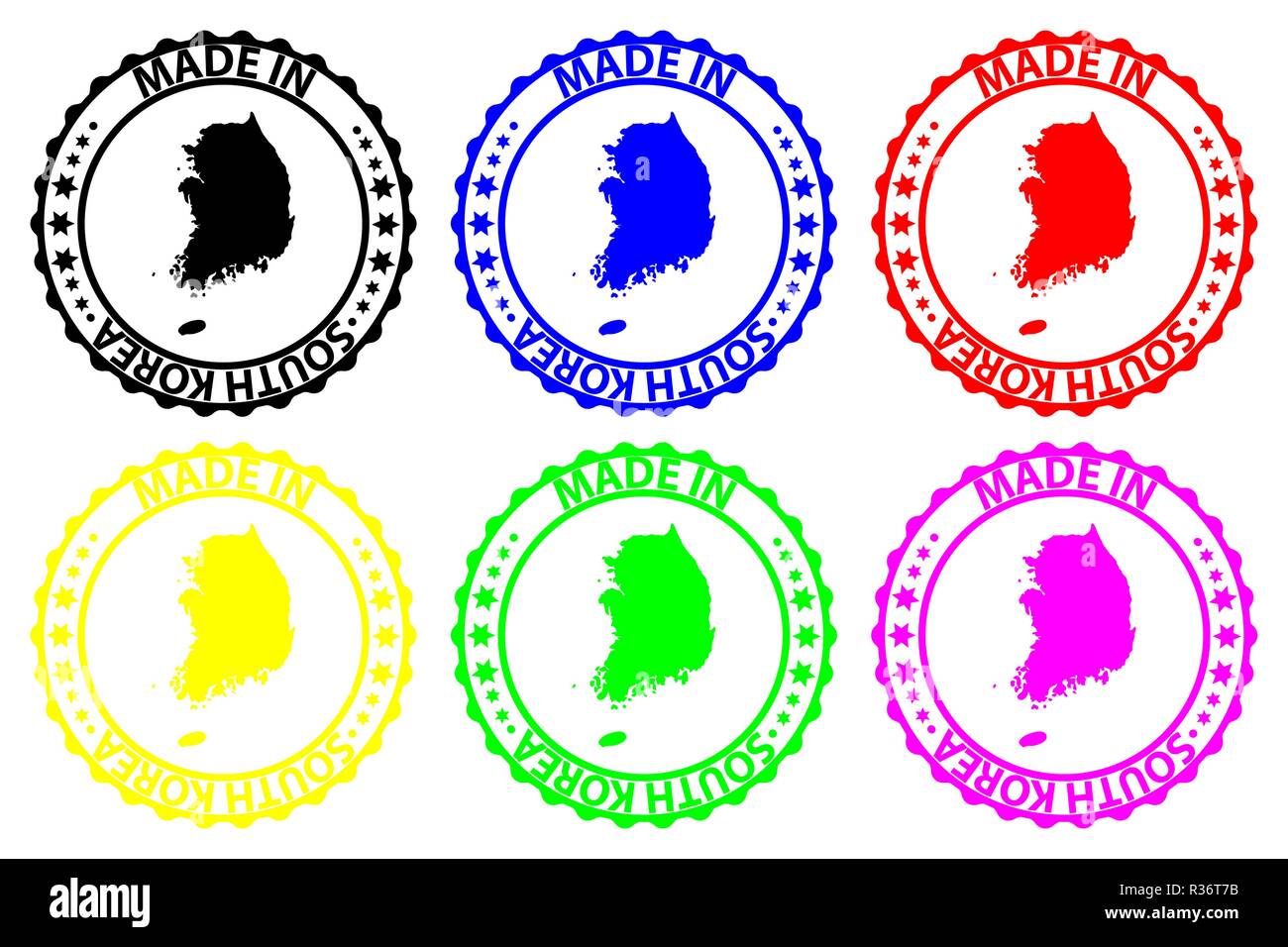 Faites en Corée du Sud - timbres en caoutchouc - vecteur, République de Corée site pattern - noir, bleu, vert, jaune, violet et rouge Illustration de Vecteur