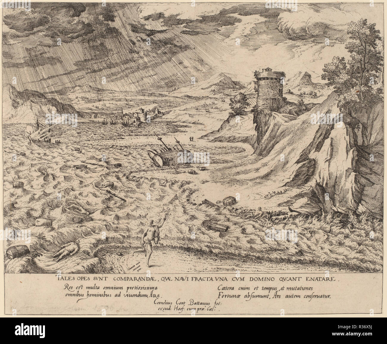 L'épave. En date du : probablement 1553. Technique : gravure et gravure. Musée : National Gallery of Art, Washington DC. Auteur : Cornelis Cort. Banque D'Images