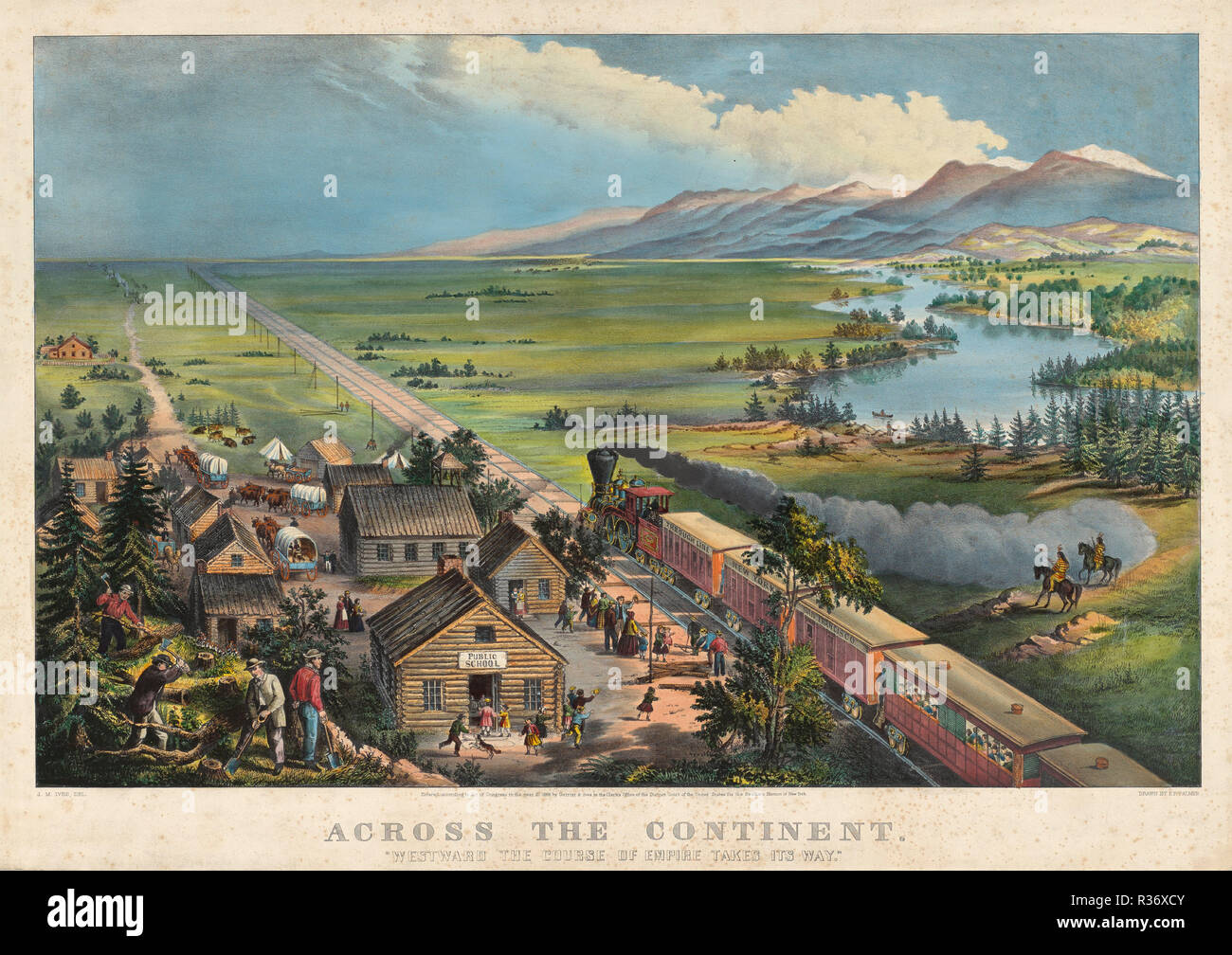 À travers le continent : 'l'Ouest le cours de l'Empire prend son chemin'. En date du : 1868. Dimensions : image : 44,5 x 69 cm (17 1/2 x 27 3/16 po.) feuille : 52,5 x 74,5 cm (20 11/16 x 29 5/16 in.). Technique : lithographie colorée à la main, avec des touches de gomme arabique sur papier vélin. Musée : National Gallery of Art, Washington DC. Auteur : flore Bond après Frances Palmer. Banque D'Images