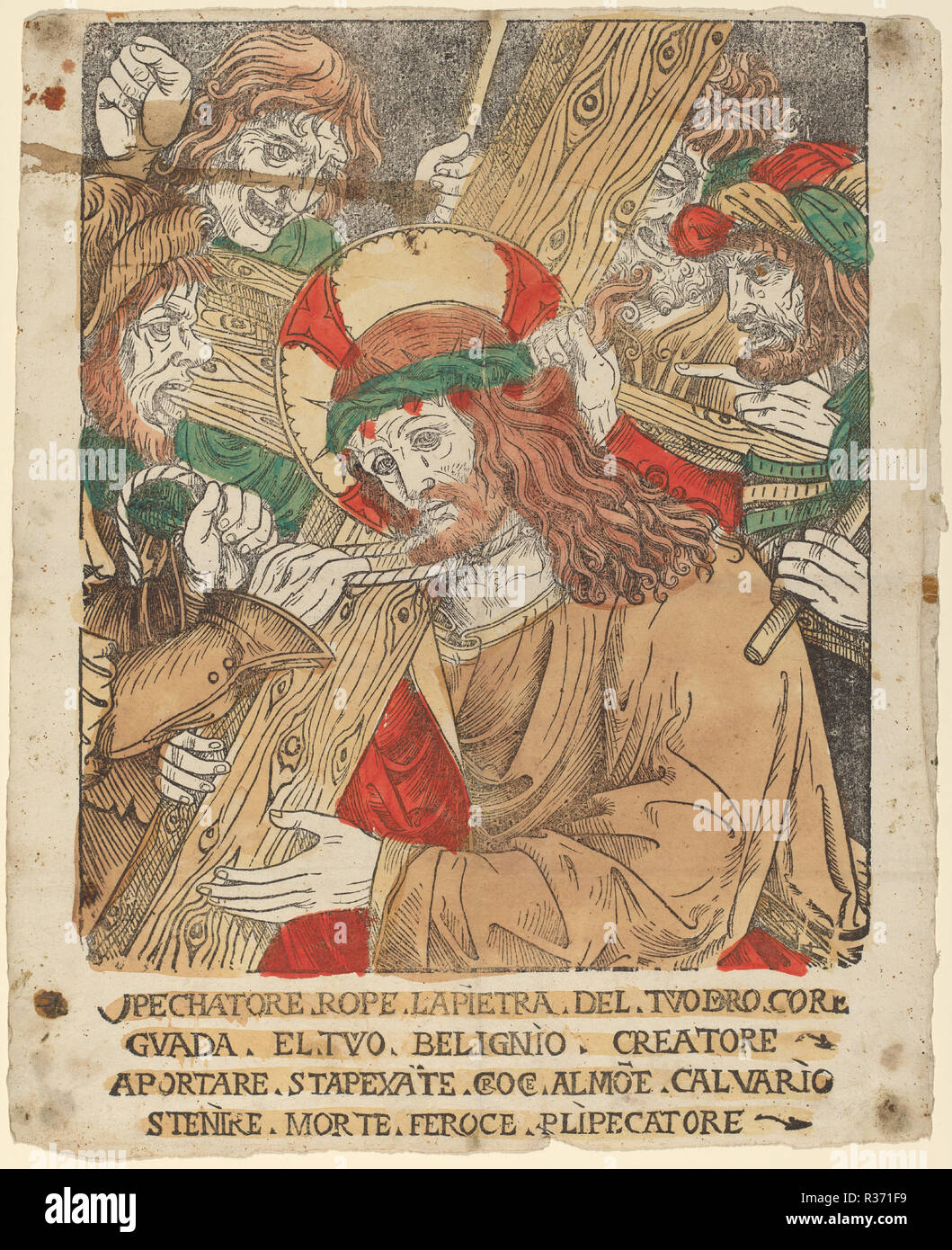 Le Christ portant la croix. En date du : 1510/1525. Dimensions : hors tout (approximative) : 51,5 x 41,6 cm (20 1/4 x 16 3/8 in.). Technique : gravure sur bois colorés à la main. Musée : National Gallery of Art, Washington DC. Auteur : italien du xvie siècle. Banque D'Images