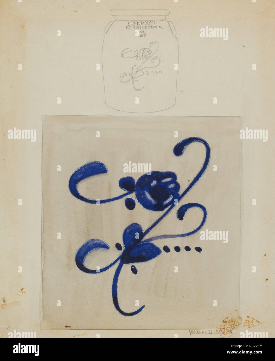 Jar. En date du : ch. 1937. Dimensions : hors tout : 29,6 x 22,9 cm (11 5/8 x 9 in.) Objet : SAI Original 11' de hauteur 6 5/8' Dia(top) 8' Base. Médium : aquarelle et graphite sur carton. Musée : National Gallery of Art, Washington DC. Auteur : Yolande Delasser. Banque D'Images